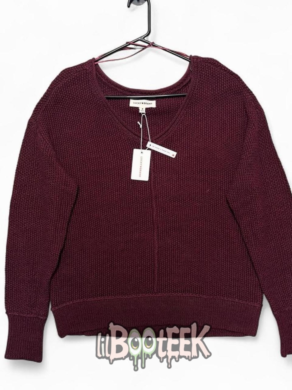 Lucky Brand Women's V-Neck Knit Sweater - Aubergine